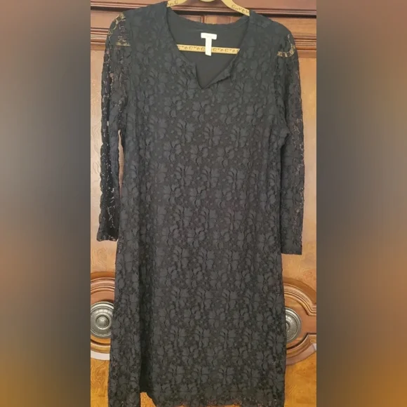 Soma | Dresses | Soma Dress Black Lined Floral Lace Long Sleeves L |  Poshmark